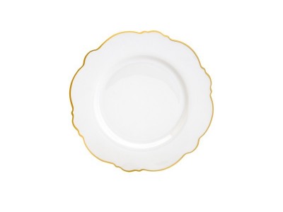 Conjunto 6 Pratos Sobremesa Maldivas Porcelana Branco com Fio Dourado Wolff 21cm